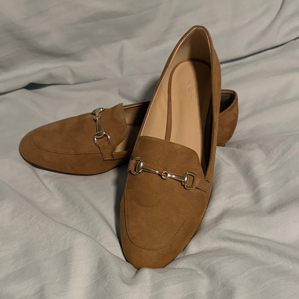 LOFT Brown Suede Loafers with Gold Accent